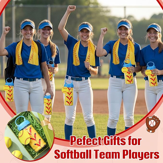 12 Pack Softball Cooling Towels with Softball Acrylic Luggage Tags, 40"x12" Breathable Chilly Ice Towel for Neck with Plastic Container, Sport Towel for Players Team Gift Sport Party Favors