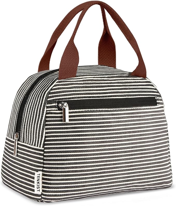 Cute Lunch Box Tote Bag - CoolerCorduroy Insulated Bags for Women - Lightweight Reusable Portable Soft Lunch Pail Kit for Kids Teen Girl Adults Work School Picnic Travel Stripe 8L