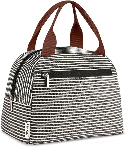 Cute Lunch Box Tote Bag - CoolerCorduroy Insulated Bags for Women - Lightweight Reusable Portable Soft Lunch Pail Kit for Kids Teen Girl Adults Work School Picnic Travel Stripe 8L