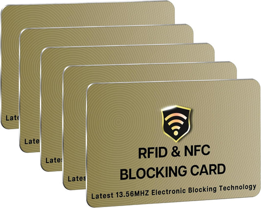 SaiTech IT RFID Cards, 5 Pack One Card Protects Entire Wallet Purse For Men & Women, NFC Contactless Bank Debit Credit Card Protector ID ATM Guard Card – Golden