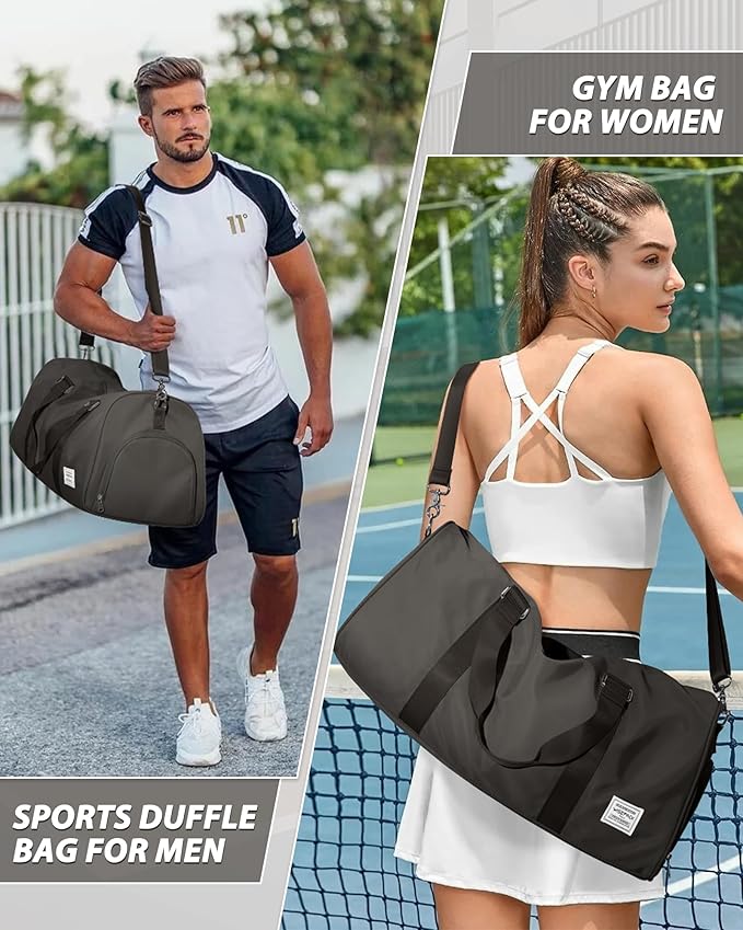 Gym Bag for Women Men with Shoe Compartment,Small Travel Duffle Bags for Traveling Overnight Weekender Bag Personal Item Travel Bag Large Sport Bag Workout Bag Coffee Brown