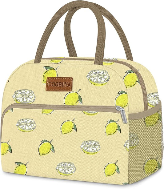 Coobiiya Lunch Bag for Women Men, Cute Lunch Tote Bags Insulated Reusable LunchBox Large Capacity Cooler Bag for Work Travel Picnic Green white