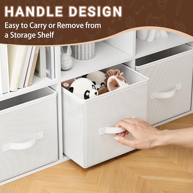 Cube Storage Bins, 11 Inch Fabric Organizers with Handles - Foldable Collapsible Storage Cubes for Shelves, Bedroom, Closet, Cabinet, Bookcase, or Office (White, Pack of 3)