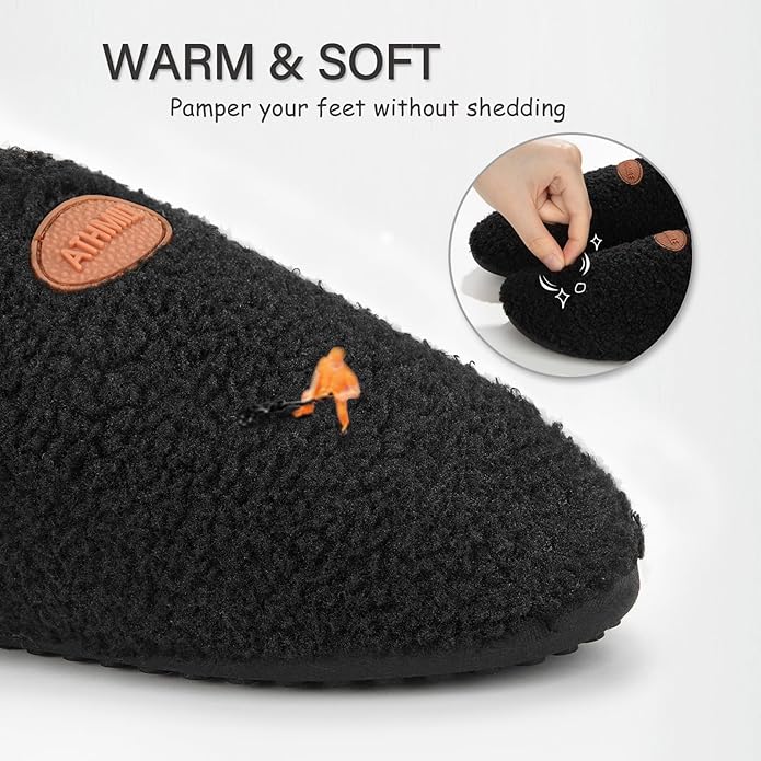 ATHMILE House Slippers for Women Men Microfiber Barefoot Shoes Slip On Slipper Socks Indoor Non Slip Foldable Lightweight for Travel Yoga Home Dark Black