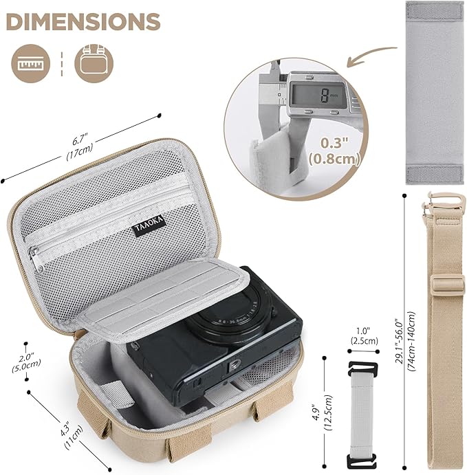 Digital Camera Case, Protective & Lightweight Camera Case with 3 Carrying Ways, Waterproof & Shockproof Small Camera Bag for PowerShot/Sony DSCW800/DSCW830 - Beige