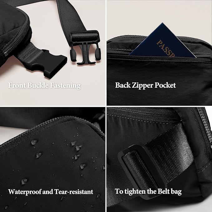 Fanny Pack Crossbody Bag Trendy Waterproof Small Sling Cross Body Purse for Women Men Fashion Waist Packs Mini Belt Pouch Chest Bum Hip Bag Lulu Dupes for Travel Vacation Running Black