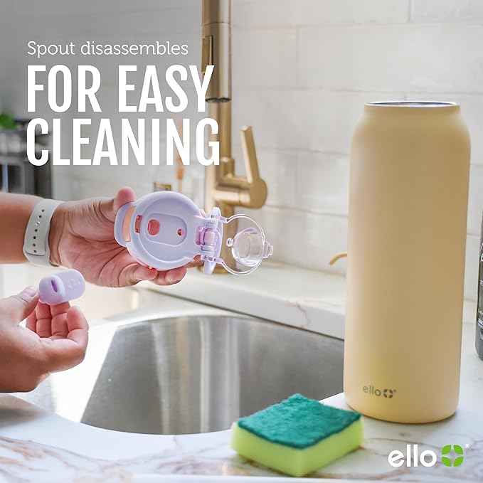 Ello Pop & Fill 22oz Stainless Steel Water Bottle with QuickFill Technology, Double Walled and Vacuum Insulated Metal, Leak Proof Locking Lid, Straw and Chug, Reusable, BPA Free, Porcelain Rose