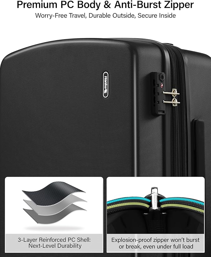 Hanke Expandable 28 Inch Luggage with Spinner Wheels, Hard Shell Large Suitcases with Wheels Checked Luggage for Travel, Rolling Suitcase for Woman & Men with TSA Lock(Jet Black)