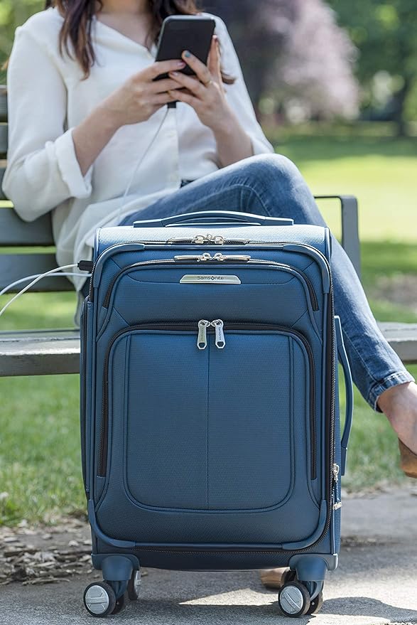Samsonite Solyte DLX Softside Expandable Luggage with Spinner Wheels, Mediterranean Blue, Carry-On 20-Inch