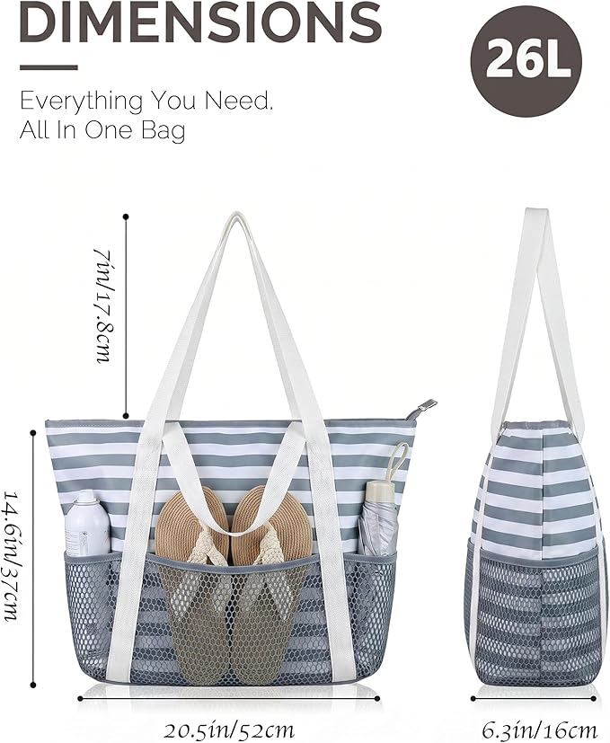 HOMESPON Beach Bag Large Waterproof Sandproof Tote for Women with Zipper and Mesh Pockets