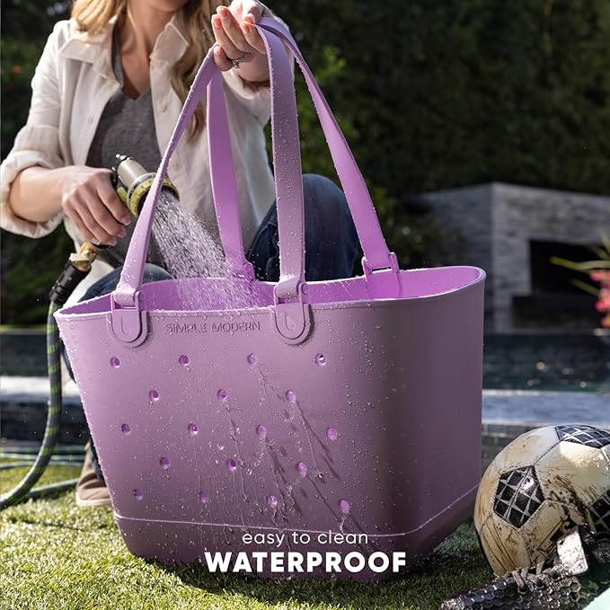 Simple Modern Large Beach Bag | Waterproof Getaway Rubber Tote with Zipper Pocket for Travel, Pool, Boat, Groceries, Sports | Blush