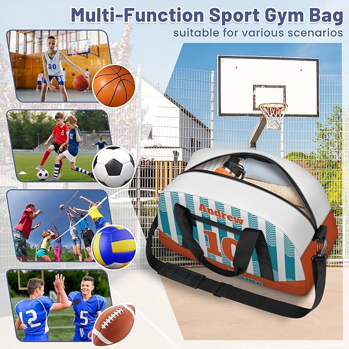 Basketball Soccer Gifts for Boys Girls - Custom Sports Duffle Bag, Personalized Name & Team Bag, Water-Resistant Gym Bag for Basketball, Soccer, Volleyball | Y-Dark Green Orange