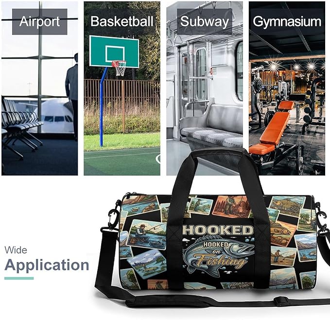 Beach Swim Bags Bass Fishing Men Women Duffle Bag Foldable Gym Bag Lightweight Travel Sports Bags for Men and Women