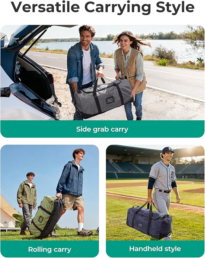BAGSMART 83L Foldable Travel Bag, Large Duffle Bag for Travel, Weekender Duffel Luggage Bag for Sport College Camping, Water Resistant, Olive green