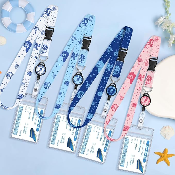 4 Pack Cruise Lanyard for Ship Cards Lanyards with Retractable Badge Reels and Waterproof ID Badge Holder, Ocean Creature 2026 Cruise Essentials Accessories