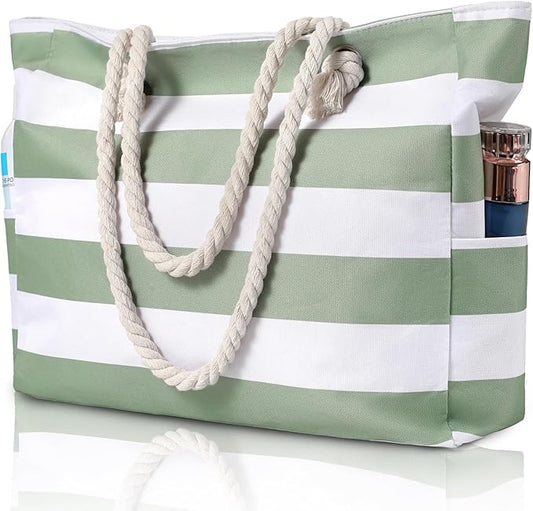 Clothirily Beach Bag for Women - Large Beach Tote Bag, Waterproof Sandproof Beach Bag with Zipper, Large Swim Pool Beach Tote