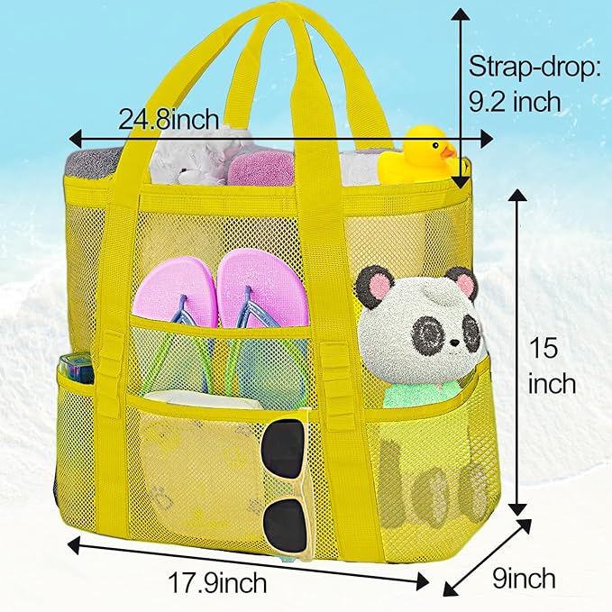 Mesh Beach Bags for Women - Family Beach Tote Bag for Toys, Towels, Travel Vacation Cruise Essentials