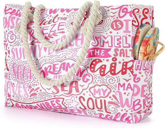 Tavaleu Beach Bags for Women - Large Beach Tote Bag, Women Sandproof Pool Bag for Pool Gym Grocery Travel
