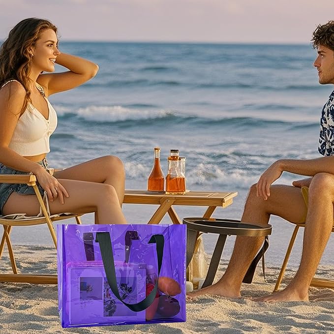 Holographic PVC Beach Bag Waterproof - 18×13×6inch Large Clear Tote for Women Men Pool Travel Sandproof Carry All