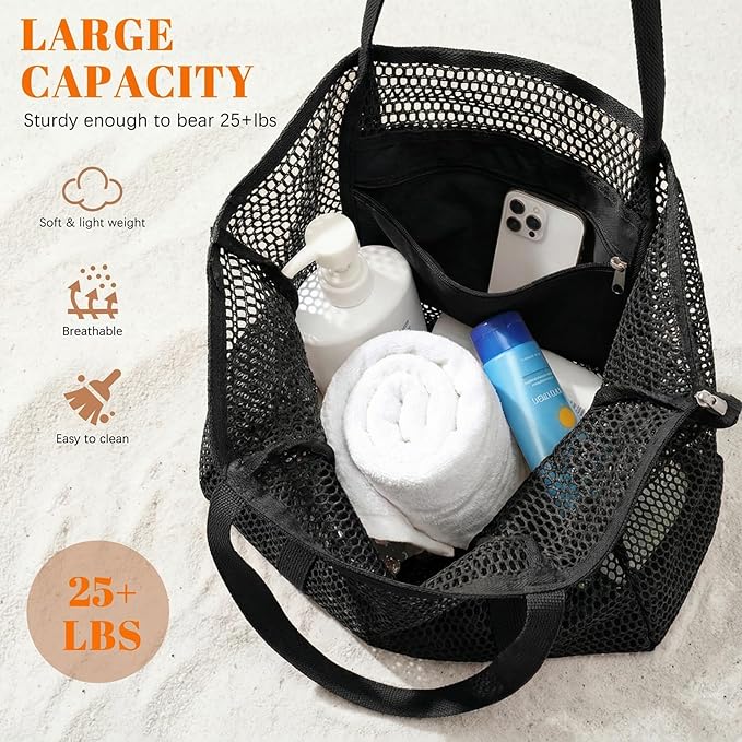 Women's Mesh Beach Bag, Stylish Beach Tote for Swimming, Travel & Vacation Essentials, Lightweight Design for Poolside