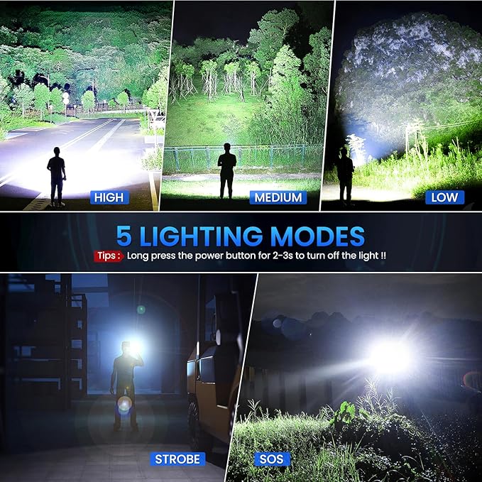 Rechargeable Flashlights 3 Pack - 990,000 Lumens Super Bright LED Flash Light with Fast Charging, IPX7 Waterproof, 5 Modes for Camping & Home