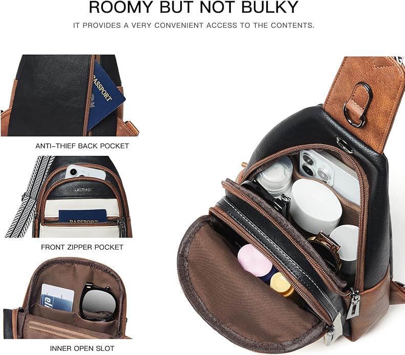 Sling Bag For Women Faux Leather Small Casual Daypack Backpack Fanny Pack Crossbody Chest Bags Purse