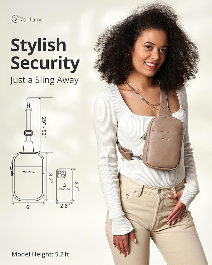 Vantamo Sling Bag for Women Adjustable Strap, RFID & Anti-Pickpocket Clip Cross Body Bags for Women, PU Leather Pack