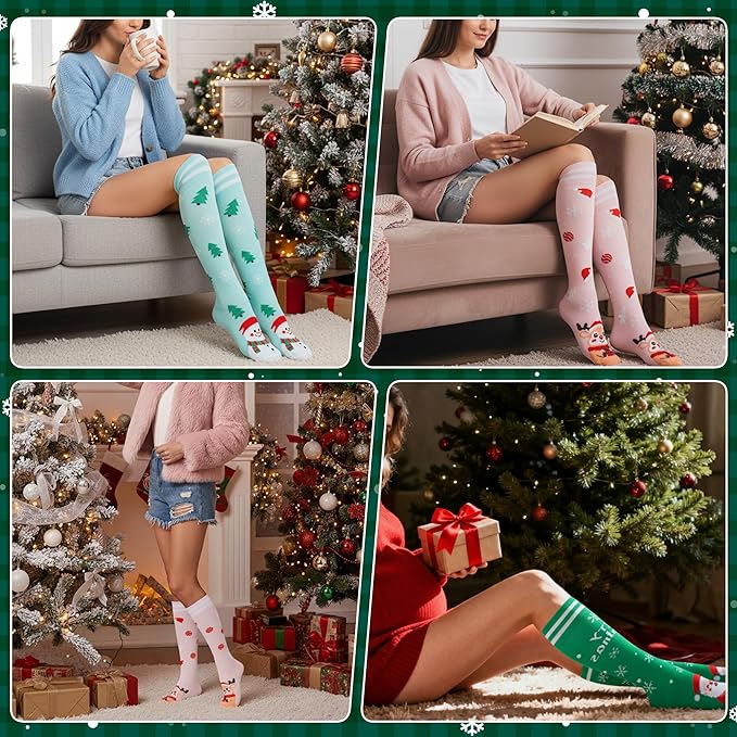 fenglaoda 3 Pairs Compression Socks for Women & Men Knee High Nurse Pregnant Cute Medical Running Travel Athletic