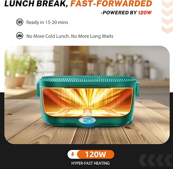 Heated Lunch Box,120W Electric Lunch Box for Adults with 1.5L 304 Stainless Steel Container, 12V/24V/110V Lonchera Eléctrica Portátil for Travel,Work,Car,Truck (Dark Green, 1.5L x 4)