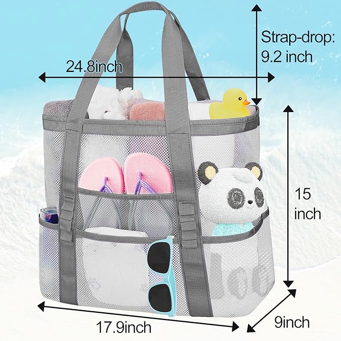 Mesh Beach Bags for Women - Family Beach Tote Bag for Toys, Towels, Travel Vacation Cruise Essentials