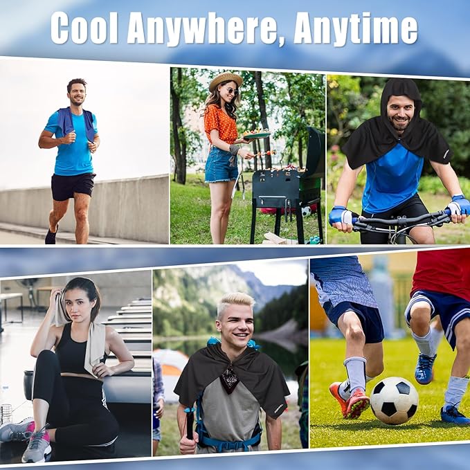 Cooling Hoodie Towel Magnetic Lock Towels for Neck and Face UV Protection, Moisture-Wicking for Camping Gym and Yoga