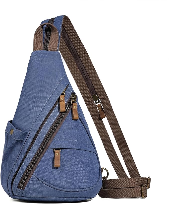 KL928 Canvas Sling Bag - Small Crossbody Backpack Shoulder Casual Daypack Rucksack for Men Women(Blue)