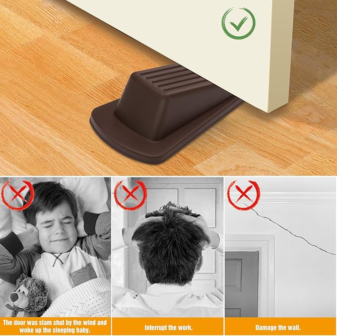 Crosize 5 Pack Door Stoppers for Bottom of Door, Premium Rubber Door Stops, Sturdy Door Wedge for Carpet, Tile, Concrete, Wood, Door Holder for Heavy Duty Door, Brown
