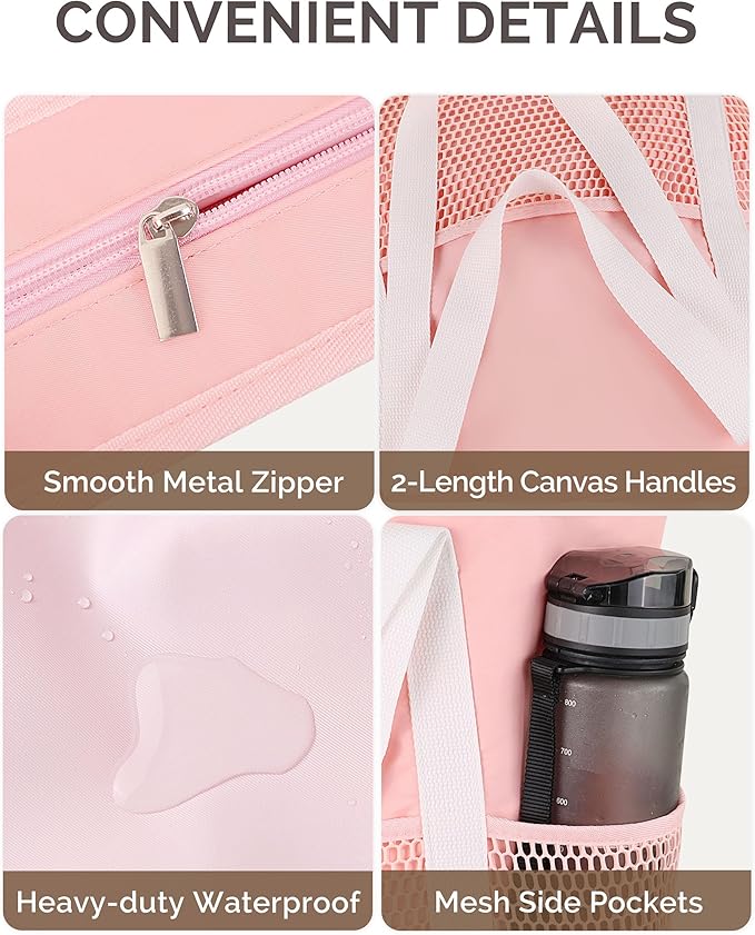 HOMESPON Beach Bag Large Waterproof Sandproof Foldable Tote for Women with Zipper Mesh Pockets for Pool Swim Travel Everyday