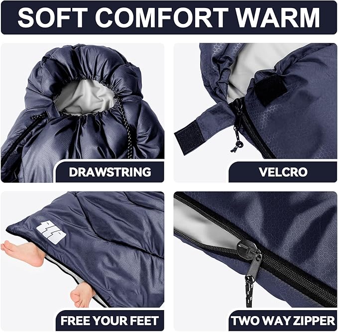 Sleeping Bag for Adults Warm Weather, Compact Lightweight Backpacking Sleeping Bag with Compression Sack, Camping Essentials Gear for Hiking Travel Climbing Outdoor & Indoor Use