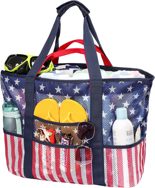 F-color Mesh Beach Bag Family - Large Tote Bag for Cruise Pool Toys Beach Vacation Essentials