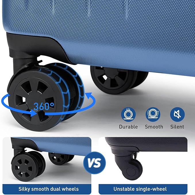 KYME Suitcase Hardshell With Double Spinner Wheels, PC+ABS TSA Lock Travel Luggage (Royalblue, 2Pcs Set(20"/24"))
