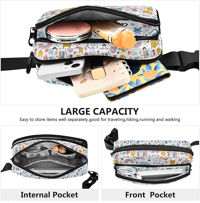 Cute Cat Fanny Pack for Women Men Water Resistant Fashion Waist Packs with Adjustable Strap Belt Bag for Travel Workout Jogging Hiking 21220175