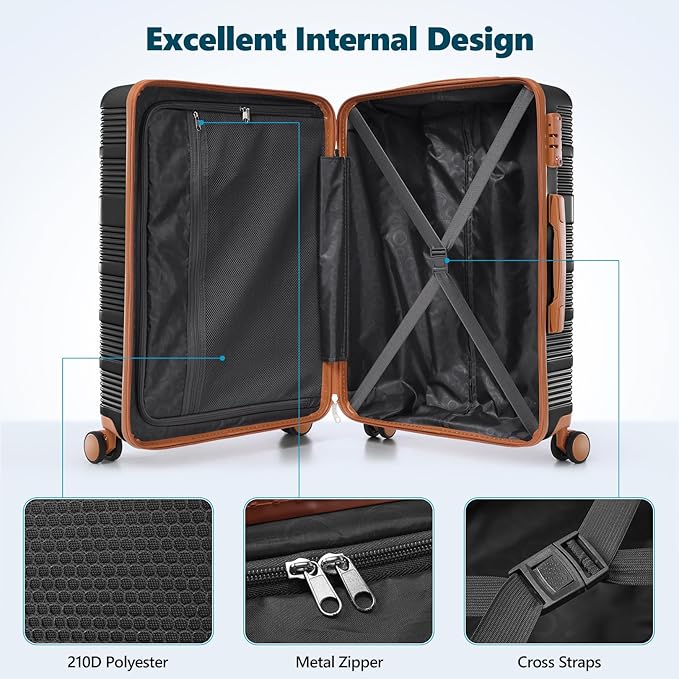 Hoteel Luggage Sets 3 Piece with Spinner Wheels TSA Lock (4-YEAR WARRANTY), Durable Suitcase Lightweight Travel Hardshell PC+ABS Large Carry on Luggage for Men&Women, Gloss Black (20/24/28in)