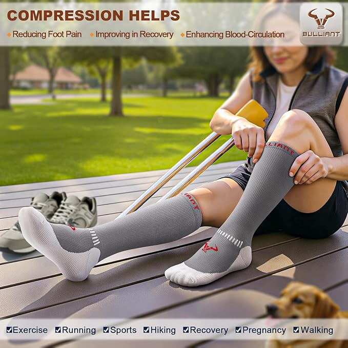 BULLIANT Compression Socks 3Pairs-15-20mmHg Circulation Support Men Women Hiking Sports Recovery-Upgraded Wicking Tech