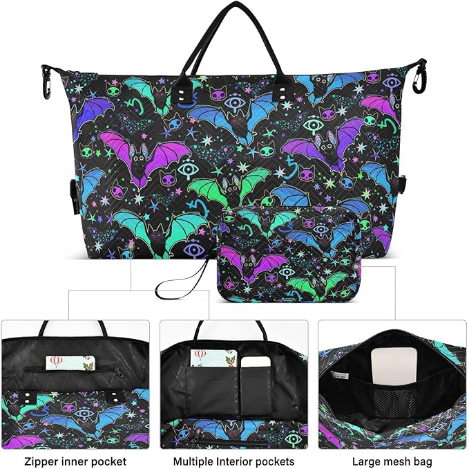 Magic Bat Quilted Travel Bags Weekender Duffle Bags With Toiletry Bag Carry on Overnight Duffels Yoga Gym Bag for Airplanes Business Sports