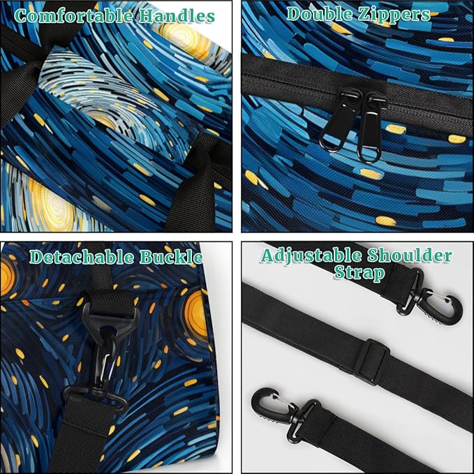 Starry Night Gym Travel Duffle Bag for Women & Men with Front Zipper Pocket for Sports, Overnight, Weekender, Carry On,Workout & Dance Bag,Stars Sky,18.9 * 8.7 * 10.6 in