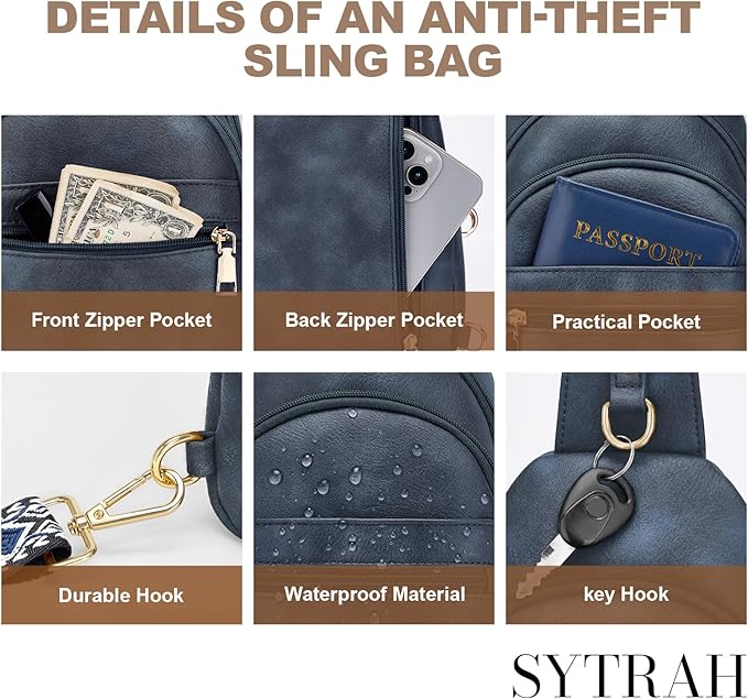 Anti Theft Crossbody Bags for Women, RFID Sling Bag Travel Purse, RFID Cross Body Purses Chest Bag for Travel Navy Blue