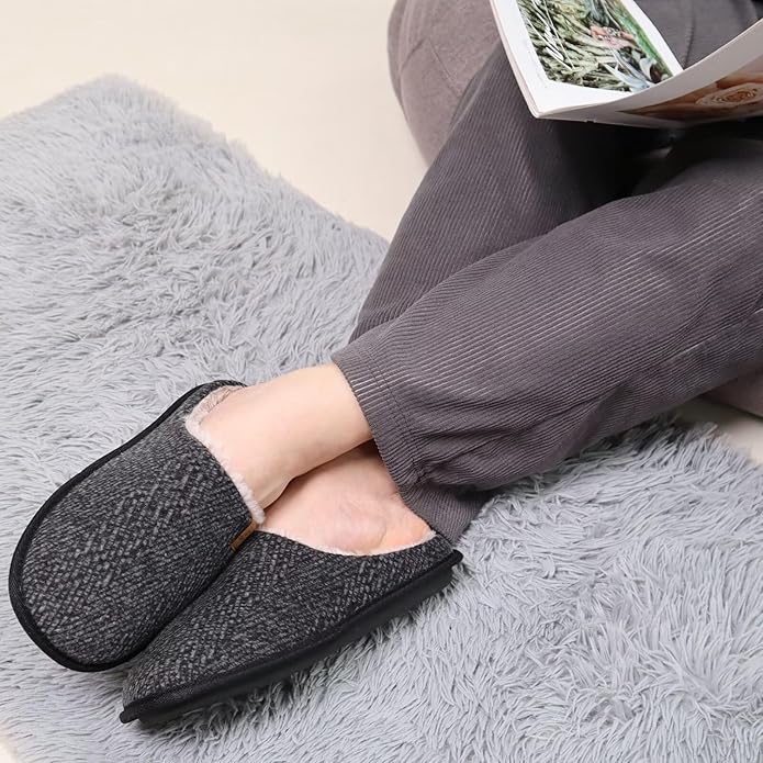 COFACE Mens Cozy Memory Foam Scuff Slippers Casual Slip On Warm House Shoes Indoor/Outdoor Sandal Slippers With Arch Support Rubber Sole Size 7-15