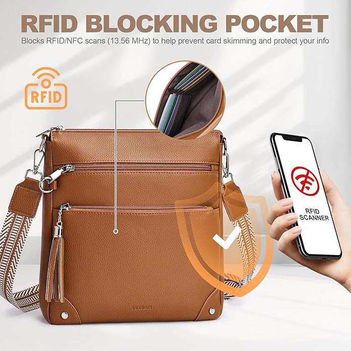 Anti Theft Crossbody Purses for Women RFID Blocking Crossbody Bags, Travel Shoulder Purse with Built-in Wallet