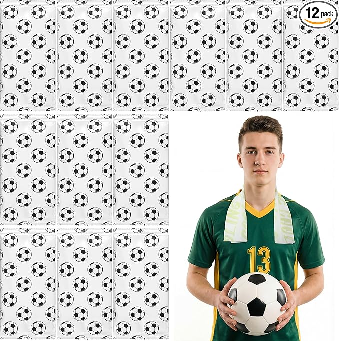 Frienda 12 Count Disposable Cooling Towel, 23.6''x 7.9'' Large Cooling Body Wipes, Baseball Basketball Softball Soccer Ice Towel for Hot Weather, Individually Wrapped for Sport Player (Soccer)