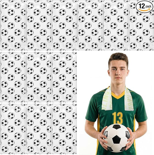 Frienda 12 Count Disposable Cooling Towel, 23.6''x 7.9'' Large Cooling Body Wipes, Baseball Basketball Softball Soccer Ice Towel for Hot Weather, Individually Wrapped for Sport Player (Soccer)