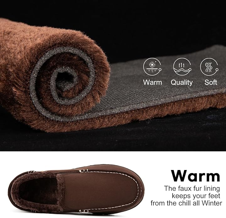 LongBay Men's Moccasin Slippers Comfy Warm Memory Foam House Shoes Winter for Indoor Outdoor