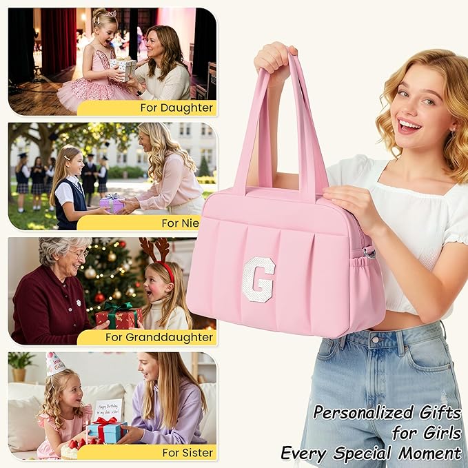 9 Year Old Girl Gifts-Personal Item Bag, Duffle Bag for Teen Girls-Initial Overnight Bag with Wet Pocket，Girls Suitcase Personalized Gym Tote with Makeup Pouch-Woman Stuff for Girls Gifts