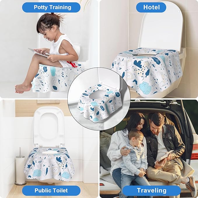 20 Pack Disposable Toilet Seat Covers - Extra Large, Individually Wrapped for Travel - Toddler Potty Training Seat Covers, Kids Travel Essentials for Airplane, Trip, Public Toilet (Animal-B)